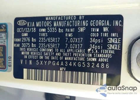 2019 Kia Sorento 2.4L Lx from USA, damaged, VIN 5XYPG4A34KG532486